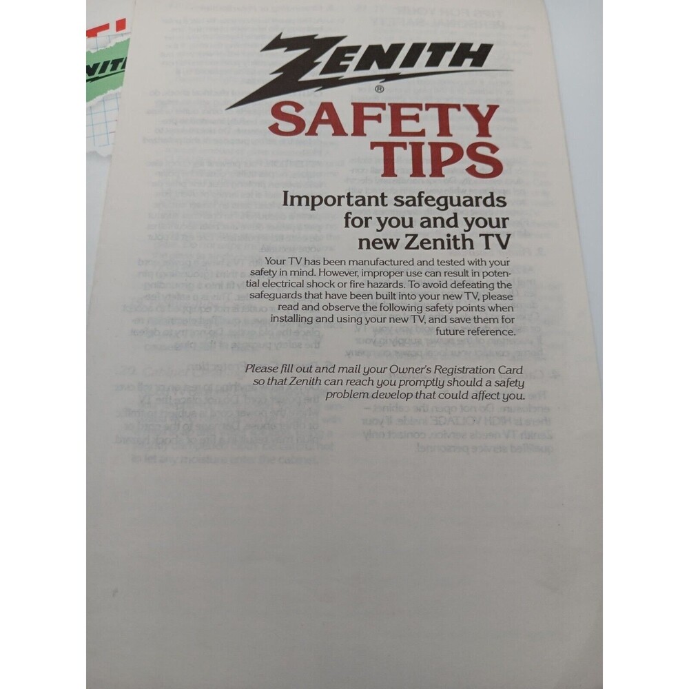 Zenith VHS VCR Operating Guide & Zenith Advanced System 3 Color TV guide Antenna - Picture 5 of 8